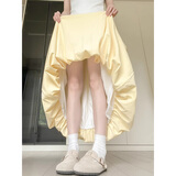 佐叙灯笼裙花苞白色蓬蓬半身裙女秋季2025高腰显瘦a字休闲风冰丝女裙 黄色 M (95-110斤）