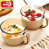 青苹果玻璃杯茶杯牛奶杯大容量早餐燕麦杯麦片碗450ML2只装