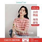 茵曼百搭轻薄通勤风女装条纹针织短袖t恤夏季显瘦套头上衣 藕粉色 XL