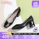 金利来（goldlion）女鞋方头粗高跟简约金属扣饰浅口工作单鞋68291009601P-黑色-37码