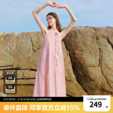 乐町山茶少女连衣裙24年夏季新款肌理感挂脖长裙度假风飘带连衣裙 粉色（现货） M