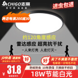 志高LED雷达感应吸顶灯卫生间走廊楼道阳台玄关超薄防潮防蚊虫声控灯 【JD快递】雷达感应23cm黑色18w
