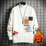 执琴之手毛衣男秋冬季宽松加绒加厚针织衫男青少年大码学生内搭男毛线衣潮 M19121灰 加绒 L