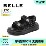 百丽（Belle）亮片休闲凉鞋女商场款厚底增高凉鞋B4A1DBL4 黑色 36 (230mm)