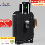 袋鼠（KANGAROO）行李箱男大学生小清新女拉杆箱高颜值万向轮旅行箱多功能密码皮箱 夜幕黑【升级多功能】 28英寸 【长途出差旅行箱】