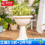 爱丽思（IRIS）杯型环保树脂花盆室内阳台欧式塑料圆型花盆屋顶阳台花园磨砂花盆 350H浅米色