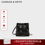 CHARLES&KEITH迷你菱格流浪包单肩斜挎双肩包包女包生日母亲节礼物CK2-60782390 Black黑色 S