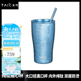 TAIC 太可钛度纯钛水杯带盖带吸管敞口杯茶杯双层真空防烫隔热咖啡杯 莫奈·瀚海蓝420ml 420ml