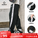 准者篮球无畏排扣裤男春夏宽松运动裤美式针织情侣卫裤秒脱束脚长裤子 黑/白【全开扣束脚】 M