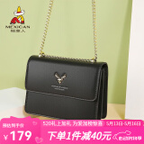 稻草人女包新品新款牛皮单肩包女可爱小鹿头斜挎包女生日520礼物送女友 黑色（可调节肩带）