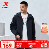 特步防泼水外套新款男夹克上衣跑步训练服户外双层风衣运动服 正黑色-0560（男） 2XL