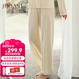 金三塔真丝睡衣女真丝针织裤直筒长裤休闲深睡眠蚕丝睡衣阔腿裤家居裤 香蕉色-裤子 2XL