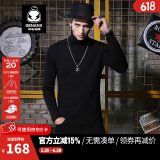 闪电潮牌（GENANX）毛衣男春秋季纯色韩版修身高领针织衫套头打底衫 黑色 L