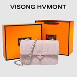 VISONG HVMONT生日礼物送女友包包女包2025新款小香风菱格链条包单肩斜挎小方包 粉色+礼盒套装
