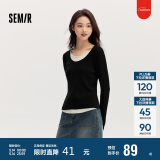 森马毛衣女拼色假两件毛衫修身春秋圆领套头衫显瘦109524107002