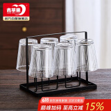 青苹果无铅玻璃水杯 竖纹漱口杯茶杯牛奶杯啤酒杯6只装 饮料杯
