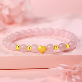 Lossot生日礼物送女朋友老婆足金爱心形黄金手链女3D硬金珠粉晶手串