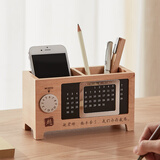 初心实木万年历笔筒办公桌高颜值轻奢元旦新年礼物实用创意桌面收纳盒办公文具年会奖品礼品定制logo 枫木定制款【拍下联系客服】