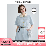 VEGA CHANG法式茶歇连衣裙女2025夏季新款高级感气质小个子显瘦赫本风长裙子 baby蓝（短款） M