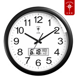 北极星（POLARIS）钟表挂钟客厅家用静音时尚简约挂墙时钟挂式2025新款石英钟 38厘米液晶日历款-黑色 升级超静音机芯