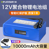 德力普（Delipow）12v锂电池大容量锂离子聚合物锂电池组带显示屏移动电源太阳能灯音响监控设备24V可充电方形电池 12V 10000毫安【带显示器+2A充电器】
