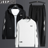JEEP SPIRIT吉普卫衣男长袖T恤男士运动套装外套休闲裤春秋季 TZ939黑白色（连帽三件套） 3XL （150斤-170斤）