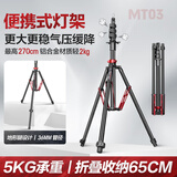 轻装时代MT03碳纤维便携灯架三脚架2.7米影棚直播摄影闪光灯补光灯支架室内户外拍气垫反折叠收纳短三角架 MT03 铝合金版 适用大功率常亮灯漫展灯阵顶光山地海边全地形打光拍摄