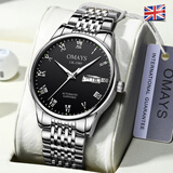 欧美时手表男士机械表 防水夜光精钢带双日历名表 瑞士认证全自动男表 间金黑面【机芯升级】