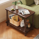 悦美妙沙发边几小方桌家用茶几茶桌实木腿简易置物架床头边柜阳台小桌子 【双层款】深胡桃色 60*30CM