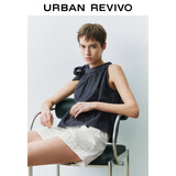 UR2025春季新款女装复古休闲蝴蝶结无袖牛仔衬衫UYU850007 蓝色 （袖口偏大） S