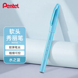派通（Pentel ）彩色软头秀丽笔 弹性笔尖水性笔Touch手帐书信贺卡用 SES15C水之蓝