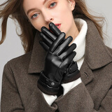 啄木鸟皮手套女士冬学生加绒加厚棉保暖骑行摩托开车防风可爱触屏手套 款式三 均码