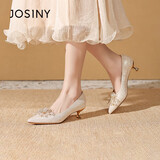 卓诗尼高跟鞋水钻婚鞋2025新款女鞋新年春夏法式尖头新娘鞋 香槟金 35