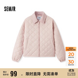 森马（Semir）棉服女灯芯绒翻领菱形格复古2024冬三防宽松轻薄棉衣109724112007