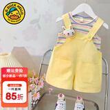 G.duck小黄鸭童装女夏装一周岁衣服女宝宝0-3岁婴儿套装5小童女孩两件套 兔头背带无袖套装黄色 90 尺码1~2岁【 80-90cm】