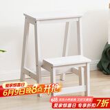 木马人实木折叠家用梯凳子踏步阶梯登高凳踏脚换鞋矮凳梯椅踏板楼梯爬梯 【翻转收纳】二层-白色