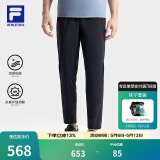 斐乐（FILA）男针织长裤夏季凉感裤冰丝防紫外线高弹力休闲直口运动裤子男 深黑-BK S
