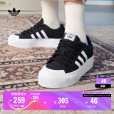adidas NIZZA PLATFORM厚底增高运动帆布鞋女子阿迪达斯三叶草 一号黑/白 37