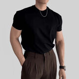 QGF显壮肌肉短袖t恤男士夏季半袖运动健身小领收袖口修身打底体恤衫 黑色 L [建议100-110斤]