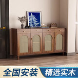 特司悠全实木复古藤编鞋柜家用门口客厅简约入户玄关柜收纳柜阳台储物柜 胡桃藤编开门-80宽