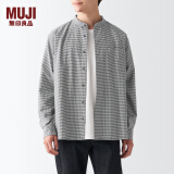 无印良品（MUJI） 男式 棉水洗牛津 立领衬衫 长袖休闲百搭男士衬衣外套纯棉全棉 白色格纹 XL (180/104A)