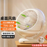 【空气循环扇】2025新款桌面风扇 落地扇 台式静音小型电风扇制冷空调卧室桌面床头办公室 米色 可用5天丨3档强风丨低噪轻音 5000mAh