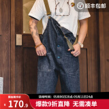 马登工装美式复古情侣甲板背带裤水洗丹宁直筒阔腿牛仔裤休闲长裤男潮 牛仔蓝 M
