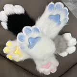 奇优宝超萌福瑞2成品兽装手彩色兽爪cosplay手套猫娘指甲吱吱小猫爪手套 白色粉垫无指甲叽叽叫 一只