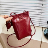 CAMPUSKITTEN高级感可爱小象迷你手机包新款单肩斜挎包女糖果手机银色小包包女 复古一酒红