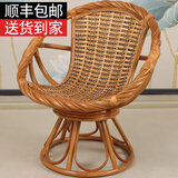 窦州藤藤椅三件套阳台桌椅茶几组合家用休闲编织旋转庭院户外单人靠背椅 单张扭藤真藤转椅+坐垫 印尼天然植物藤编转椅