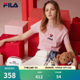 斐乐（FILA）官方女士短袖T恤夏印花运动女装针织短袖套头衫小熊T刺绣上衣 麦町粉-PK L 170/88A