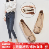 ZHR单鞋女百搭平底浅口奶奶鞋一脚蹬豆豆鞋仙女风简约软底懒人鞋女性 杏色（AH95F） 37