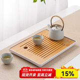 川岛屋日式竹茶盘家用托盘沥水小型简约客厅功夫茶具茶台茶托茶海 大号长方茶盘32*23*2.5cm