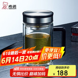 希诺双层玻璃杯男家用商务办公水杯带手柄泡茶杯子XN-9005 420mL